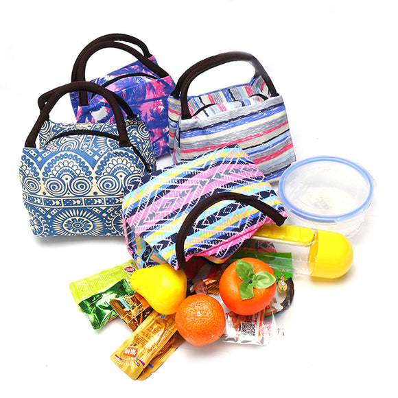 15 Styles Retro Lunch Tote Bag Zipper Travel Picnic Food Storage Container Woman Lady Mummy Handbag