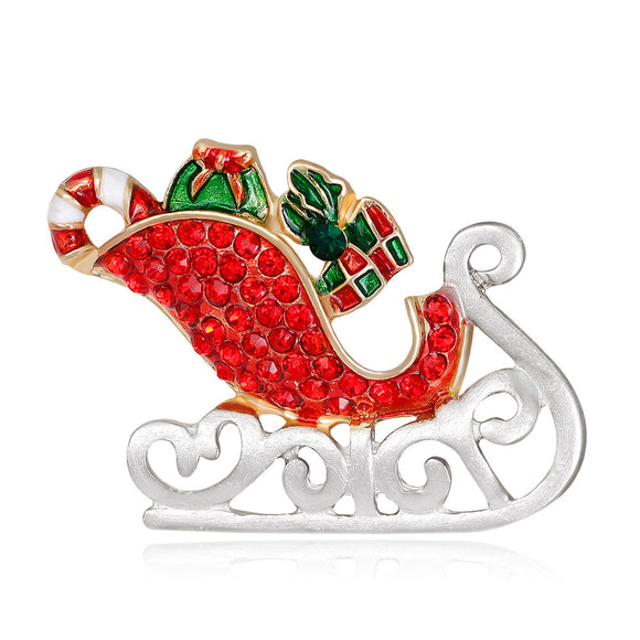 MloveAcc Enamel Santa Claus Sleigh Car with Gifts Brooches Crystal Hijab Pins Christmas Present Wome