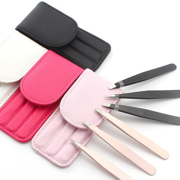 3Pcs 4 Colors Stainless Steel Eyebrow Beauty Tweezers Face Hair Removal With Bag Makeup Tool