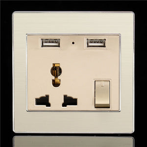 220V 1A Dual USB Ports Wall Charger Panel UK Plug Socket Power Supply