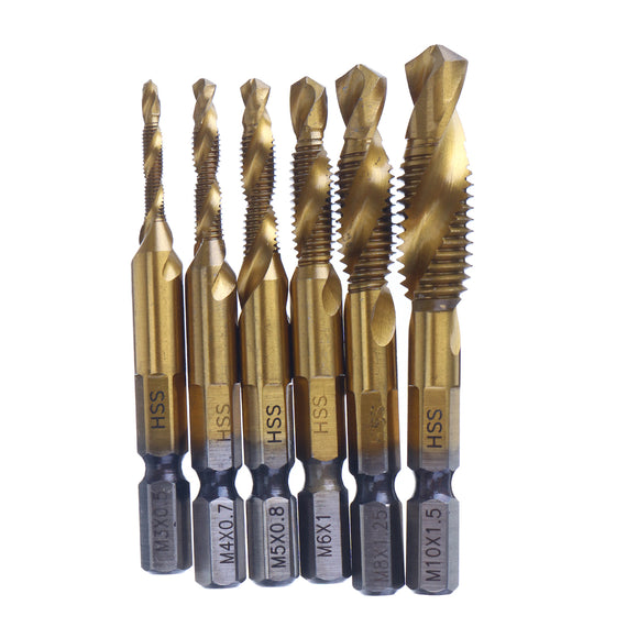 M3-M10 Hex Shank Drill Tap HSS Screw Thread Tap Combination Set Countersink Drill Bit