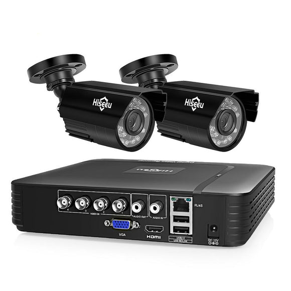 Hiseeu HD 4CH 1080N 5 in 1 AHD DVR Kit CCTV System 2pcs 720P AHD Waterproof IR P2P Security Camera