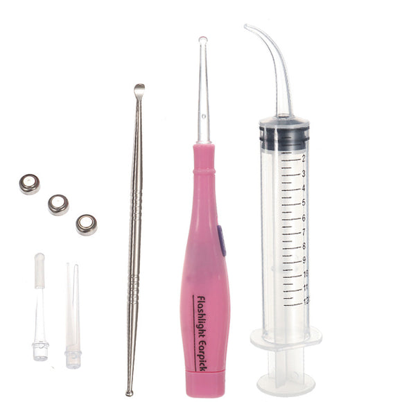 Tonsil Stone Remover Extractor Tools Stainless Steel Hot Electric Ear Spoon Luminous Earpick with 3 Heads +1 Syringe Package