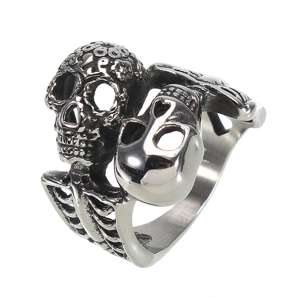 Fashion Titanium Steel Double Skull Ring 316L Stainless Steel Finger Ring Men's Jewelry