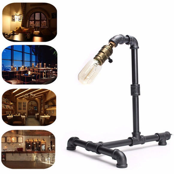 AC220V 40W E27 Industrial Vintage Loft Edison Water Pipe Table Light Dimmable Desk Lamp for Home Bar