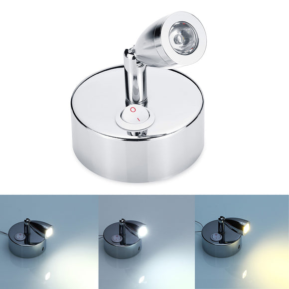 Chrome LED Spot Reading Lights with Button Switch 12-24V 1W for for Caravan/RV Camper Van Boat