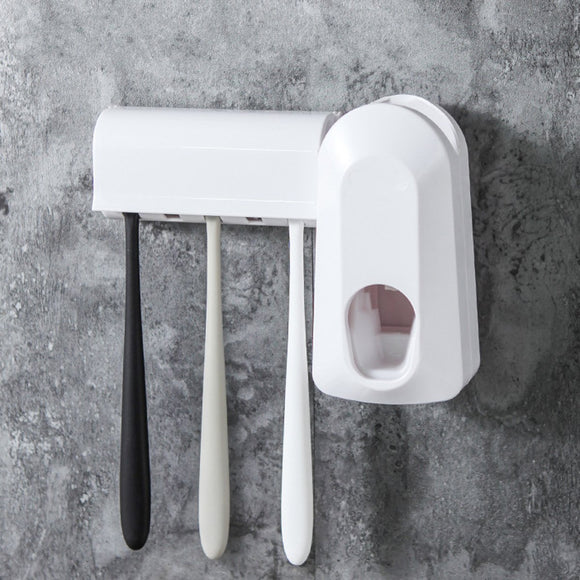 Automatic Toothpaste Dispenser 5 Electric Toothbrush Holder Set Wall Mount Stand White