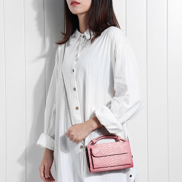 Women Snake Skin Genuine Leather Chain Shoulder Bag Crossbody Bag Handbag Long Wallet