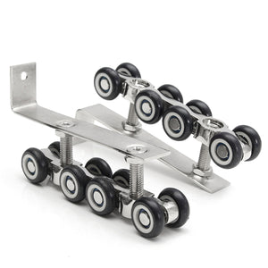 2pcs Stainless Steel Sliding Wooden Door Closet Track Pulley Hanging 8 Wheel