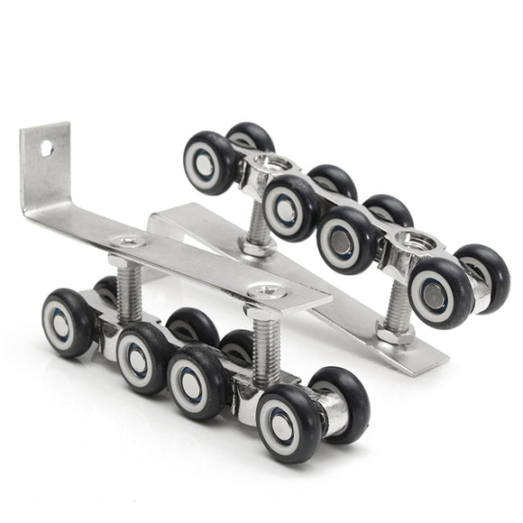 2pcs Stainless Steel Sliding Wooden Door Closet Track Pulley Hanging 8 Wheel