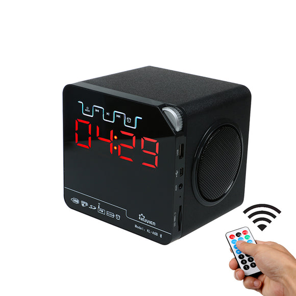 Klivien bluetooth Speaker Portable Wireless FM Radio with Alarm Clock LED Time Display Remote Contro