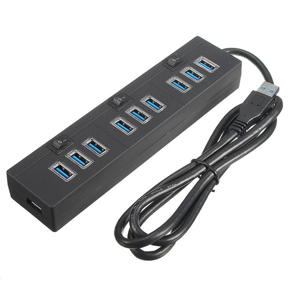 10 Port USB 3.0 Hub 5Gbps High Speed LED Switches Adapter