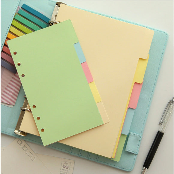 5Pcs A5/A6 Size Index Multicolored Tabs Divider Insert Refill Organiser Note Paper