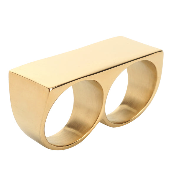 Two Fingers Double Ring Stainless Steel Men's Hip Hop Style Ring Jewelry Gold