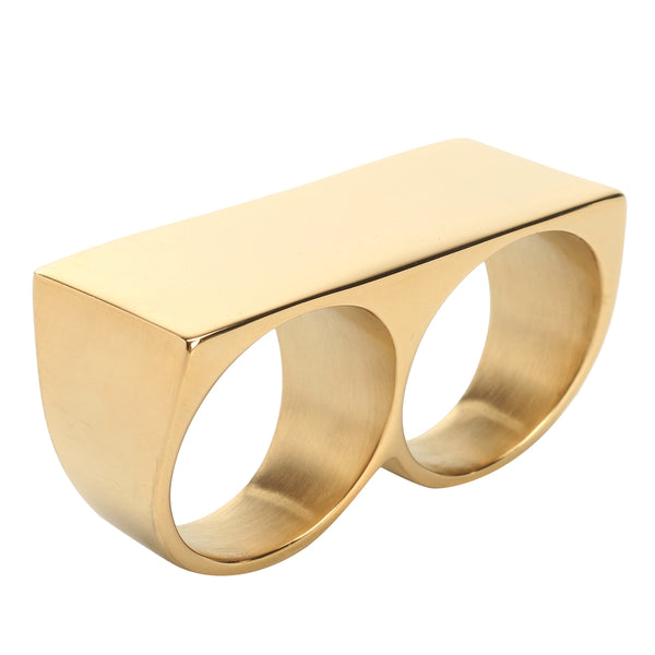 Two Fingers Double Ring Stainless Steel Men's Hip Hop Style Ring