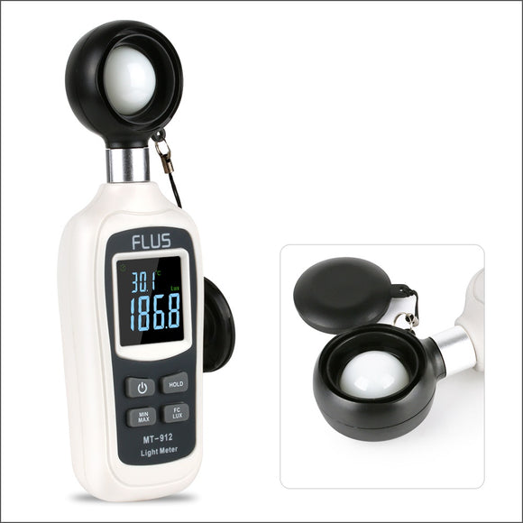FLUS MT-912 Digital Light Lux Meter Temperature 0-200000 Lux Illuminometer Luminometer Photometer Lux/FC Tester Light Meter