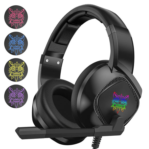 Onikuma K19 Single-Plug RGB Light-Emitting Gaming Wired Headphone Stereo Sound Headset With Microphone LED Audio Cable