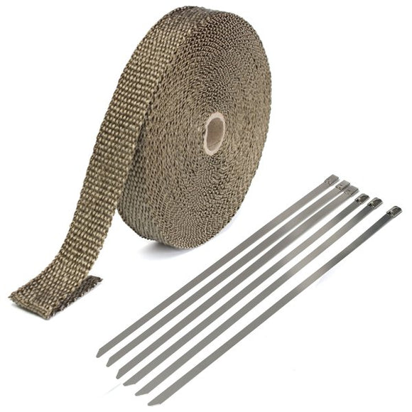 25mmx15m Exhaust Heat Wrap Insulation Pipe Tape Titanium Glass Fiber With 6 Stainless Ties