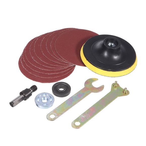 4 Inch Sanding Pad with 10pcs Sandpapers and 5pcs Flange Nuts Grinding Accessories for Polishing Abrasive Tools