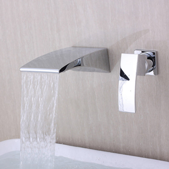 Waterfall Curve Spout Bathroom Faucet Chrome Single Handle Wall Mount Mixer Tap