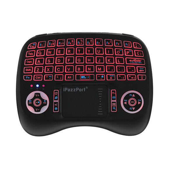 iPazzPort KP-810-21T-RGB Spainish Three Color Backlit Mini Keyboard Touchpad Airmouse