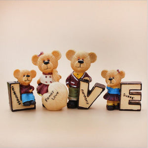 4pcs/set Love Carton Teddy Bear Resin Doll Car Interior Decoration Figurine Home Craft Decorations
