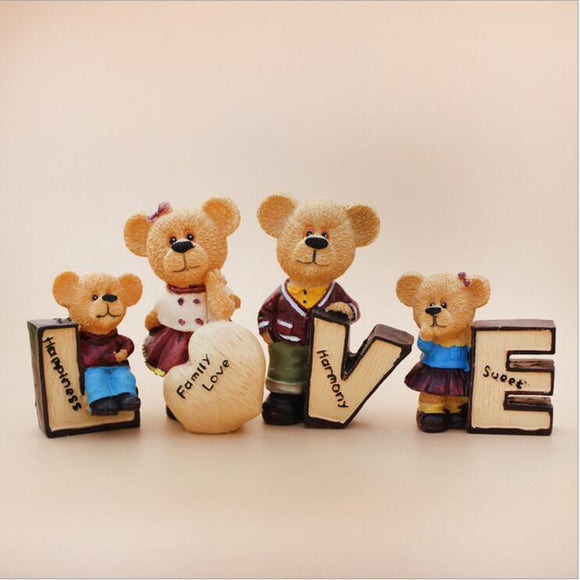 4pcs/set Love Carton Teddy Bear Resin Doll Car Interior Decoration Figurine Home Craft Decorations