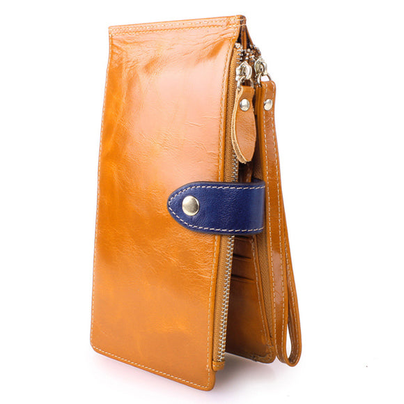 Women Oil Leather High End Card Bag Phone Bag Card Wallet Purse