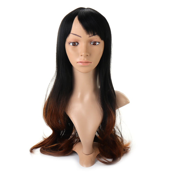 70cm Long Wavy Bangs Brown Gradient Color High-temperature Fiber Wig