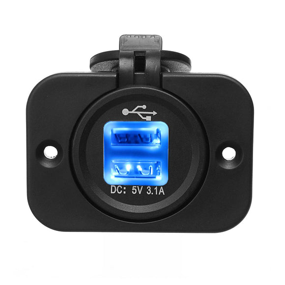 12V-24V 5V 3.1A Charger Adapter Dual USB Port LED Panel Waterproof For Motorcycle Car
