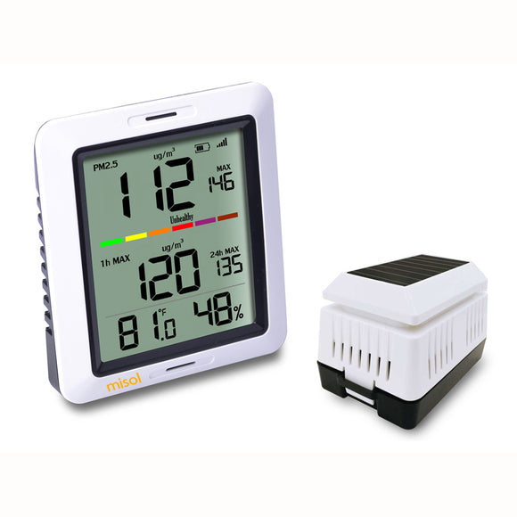 MISOL PM2.5 Air Quality Tester Monitor Wireless with Indoor Temperature and Humidity Solar Powered