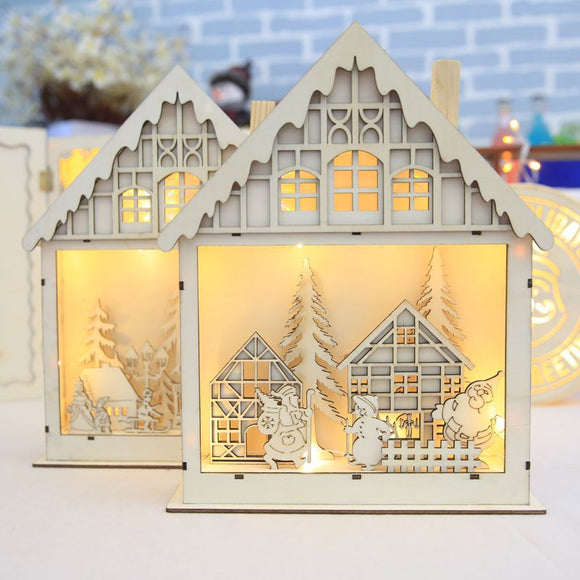 Christmas 2017 LED Night Light Wooden Luminous Cabin Lamp Tabletop Lights Christmas Gifts