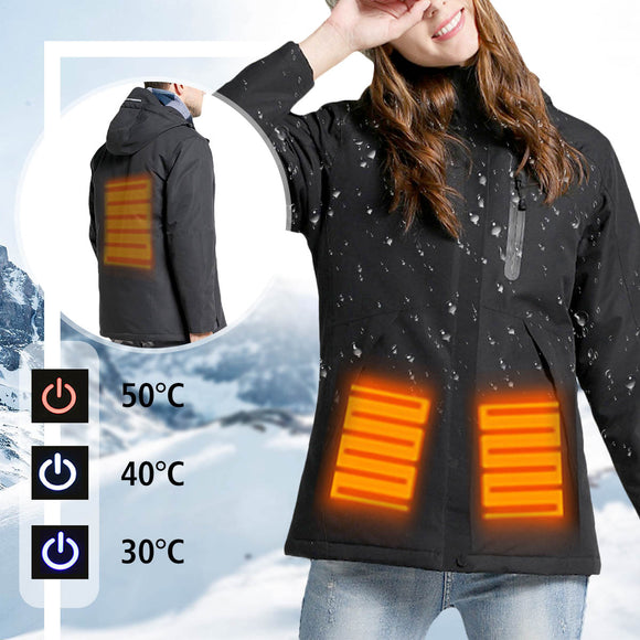 Women Electronic USB Heated Jacket Black/Red/Pink/Khaki Intelligent Heating Hooded Work Motorcycle