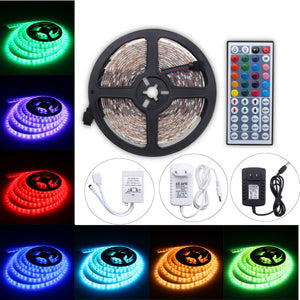 5M 60W RGB SMD5050 Waterproof 300 LED Strip Light + 44 Key Remote 12V 2A Power Adapter Full Kit