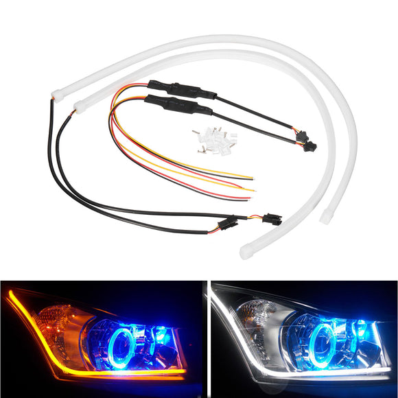 2PCS 60cm Switchback LED Strip Light Headlight DRL Turn Signal Guide Lamp Dual Color