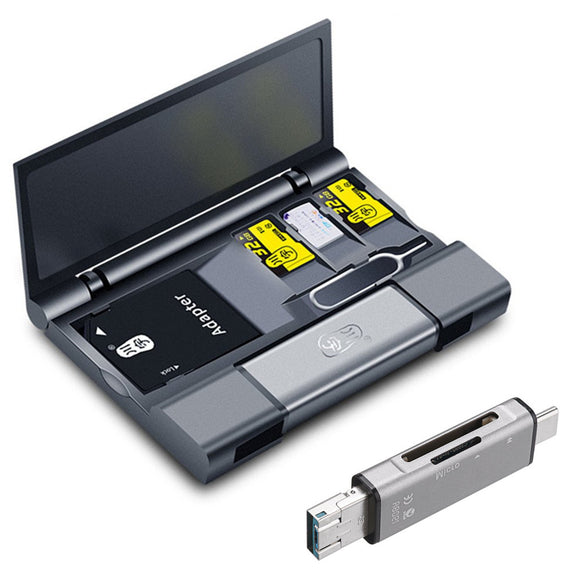 Kawau Large Capacity Card Box + Type-c USB 3.0 Micro USB Card Reader + Eject Pin Key for Mobile Phone Tablet