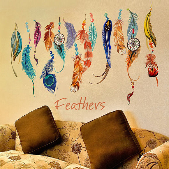 Fashion Dream Catcher Feathers Removable Wall Sticker Mural Art Vinyl Decals