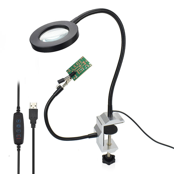 USB LED 3X Magnifier Table Clamp Soldering Helping Hand Soldering Station 2pc Flexible Arms Third Hand Tool