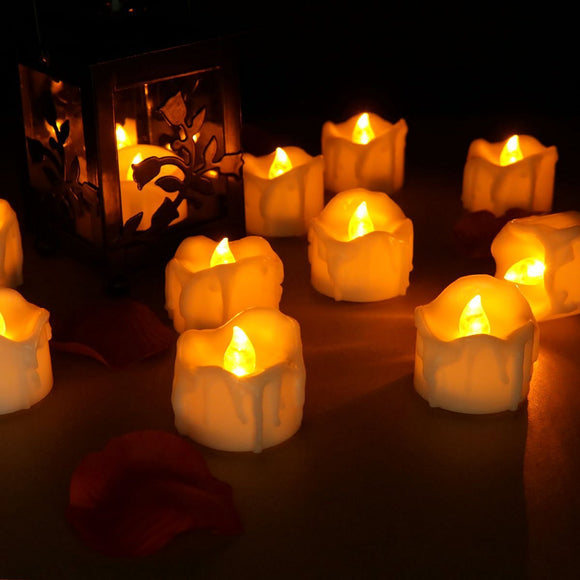 12 Pcs/Lot Led Yellow Flicker Drop Tear Candle Tealight Electronic Flameless Candle Decorations