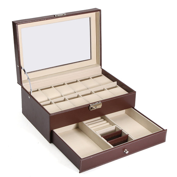 Wood Leather Display Case Watches Storage Box Plastic for Jewelry Watch Accessories