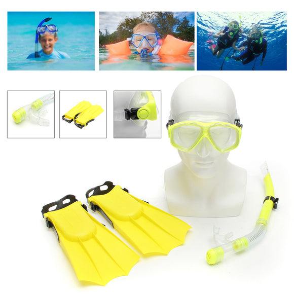 Kid Snorkel Mask Scuba Goggles + Breathing Tube+ Webbed Feet Swimming Diving Set