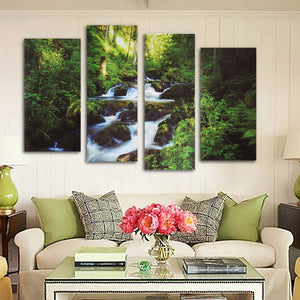 4PCS Canvas Painting Forest Stream Modern Picture Home Wall Decor