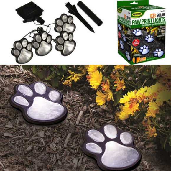 Solar Powered Pure White 4 Dog Animal Paw Print Outdoor LED Fairy String Lights  for Garden