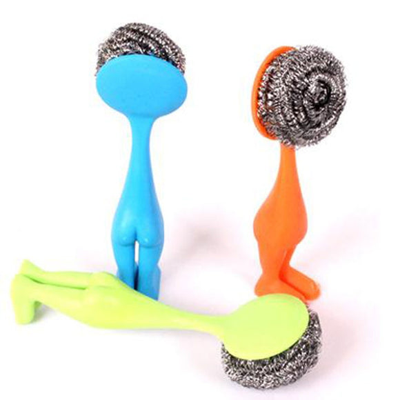 1Pc Kitchen Scourer Handle Stainless Steel Pot Cleaning Brushes