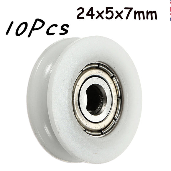 10pcs 5x24x7mm Ball Bearing U Groove Nylon Round Pulley Wheel Roller For 3.8mm Rope Ball Bearing