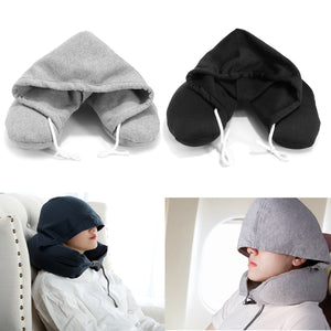 Airplane Travel Soft Hooded U-Shape Neck Pillow Sleep Support Headrest Comfortable Cushion
