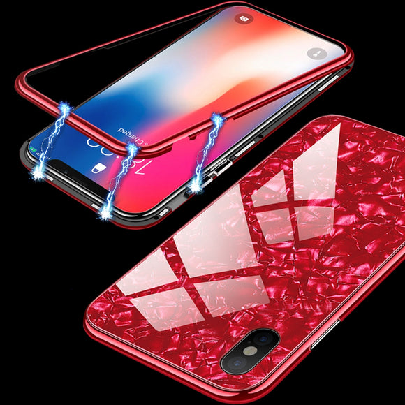 Bakeey Magnetic Adsorption Aluminum Glass Protective Case with Tempered Glass for iPhone X