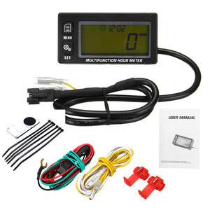 Waterproof RPM Motorcycle Marine Boat ATV LCD Digital Tachometer Voltmeter Hour Meter