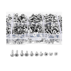 400pcs M3 A2 Stainless Steel Button & Flat Socket Head Screw Assortment Kit