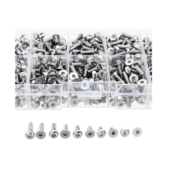 400pcs M3 A2 Stainless Steel Button & Flat Socket Head Screw Assortment Kit